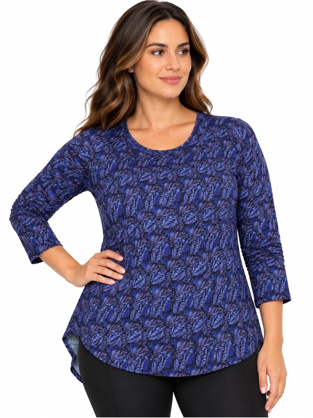 Blue Sky Clothing Co. Blue Purple Floral Bamboo Tunic Top Size L